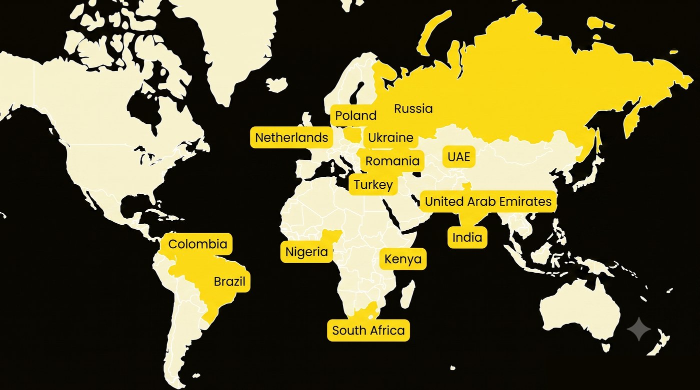 Map of countries where The Risk Lab has provided risk and audit services